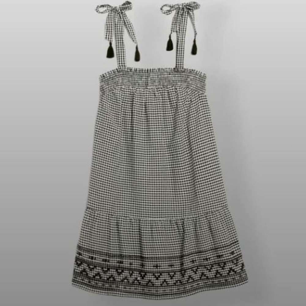 Old Navy black sleeveless tiered gingham swing mini dress XL